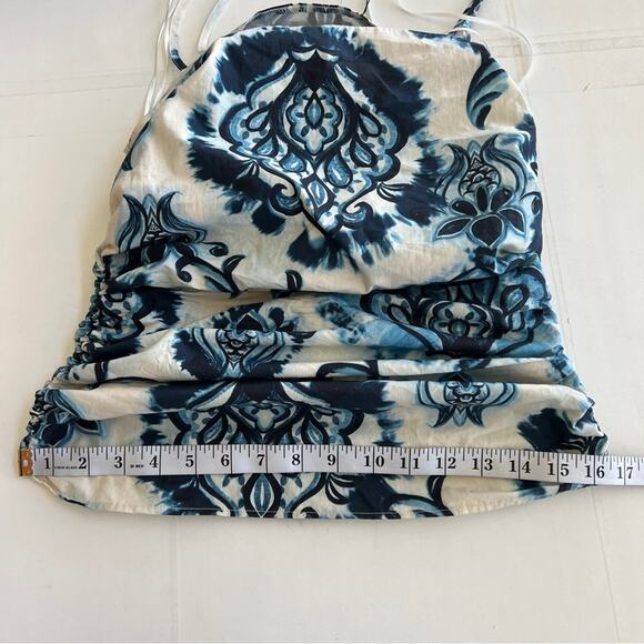 New Zara Ruched Blue Paisley Spaghetti Strap Tank Top SIZE Small - Picture 7 of 10